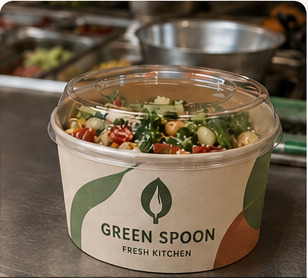 Green Spoon branded takeaway food bowl